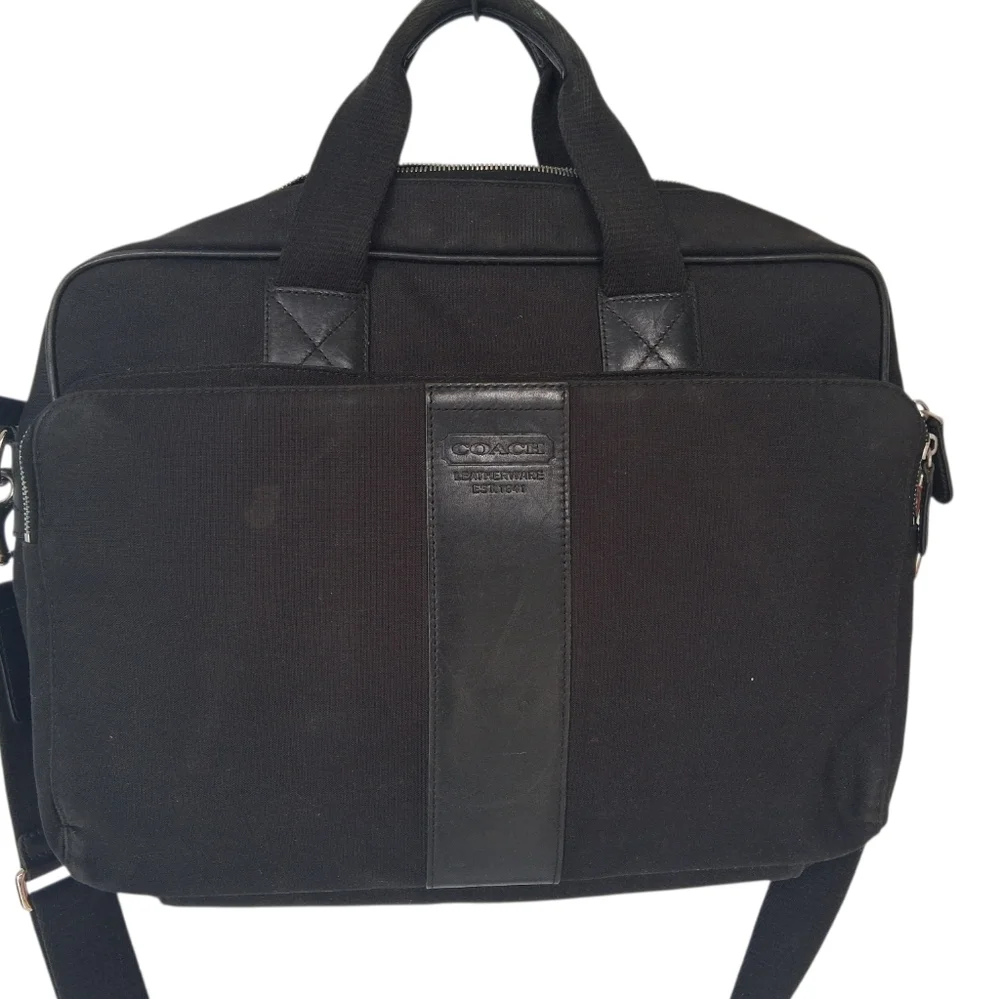 Coach Canvas & Leather Crossbody Laptop Bag Black